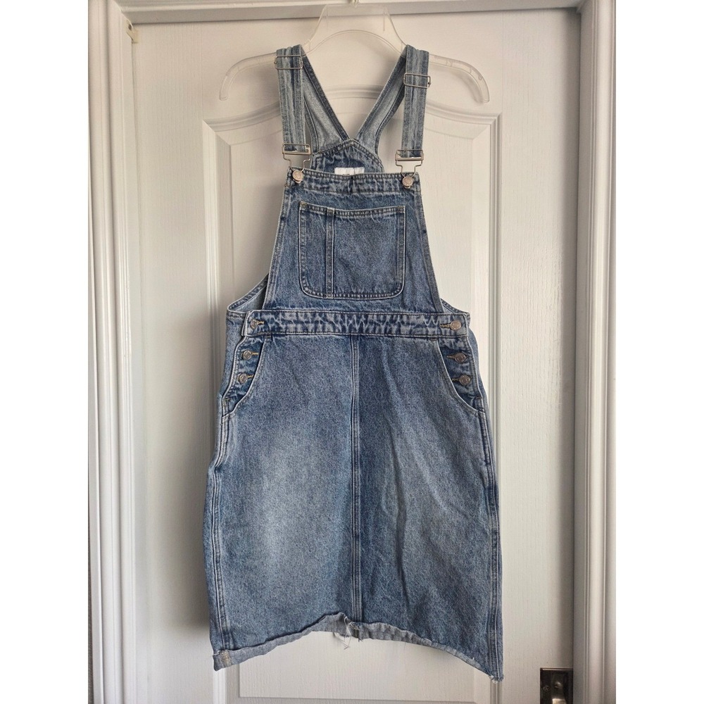 TNR Jeans Medium Wash Denim Overall Dress Mini Frayed Hem Size S